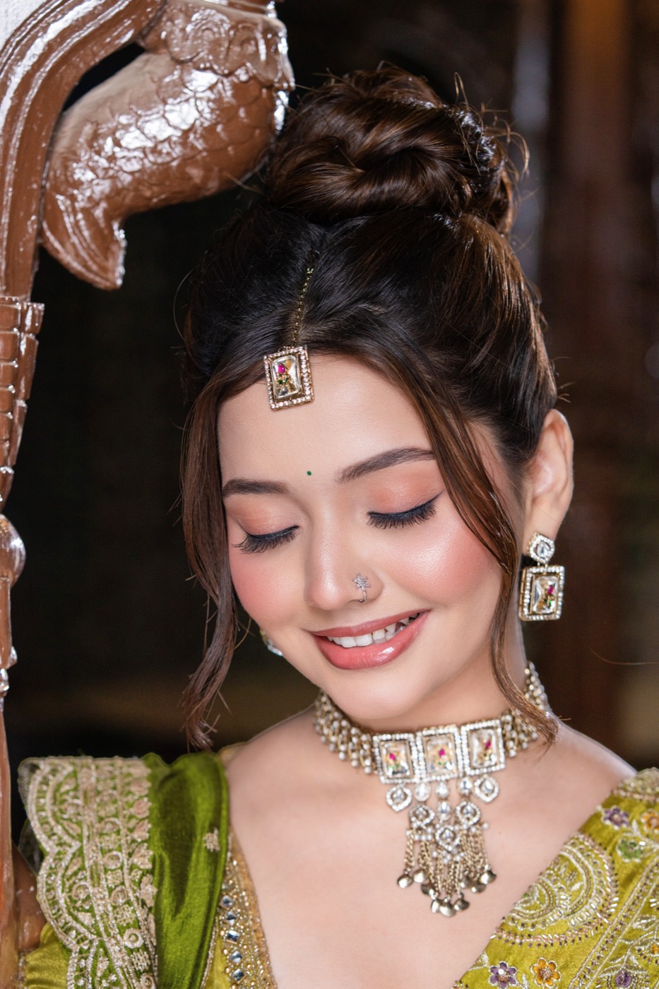 Olive saree bridal look