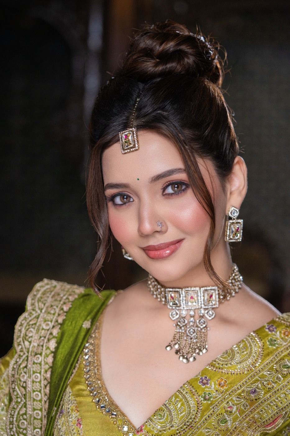 Soft bridal makeup close-up