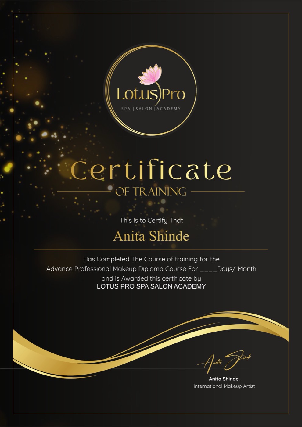 Lotus Pro Academy certificate of training
